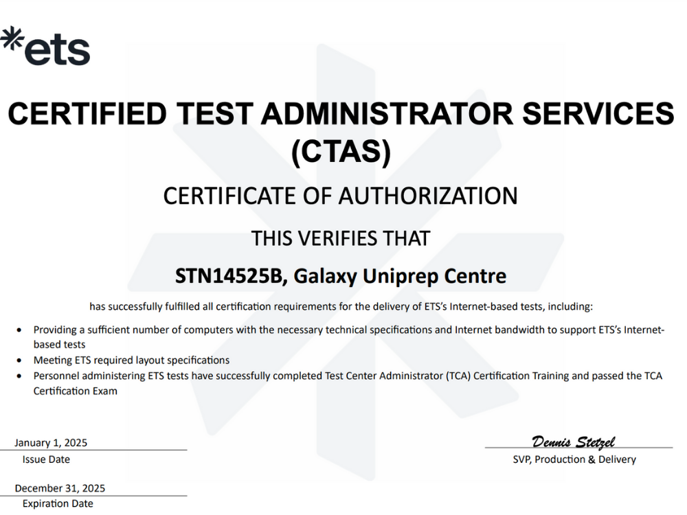 authorized testing center, toefl,gre,ets